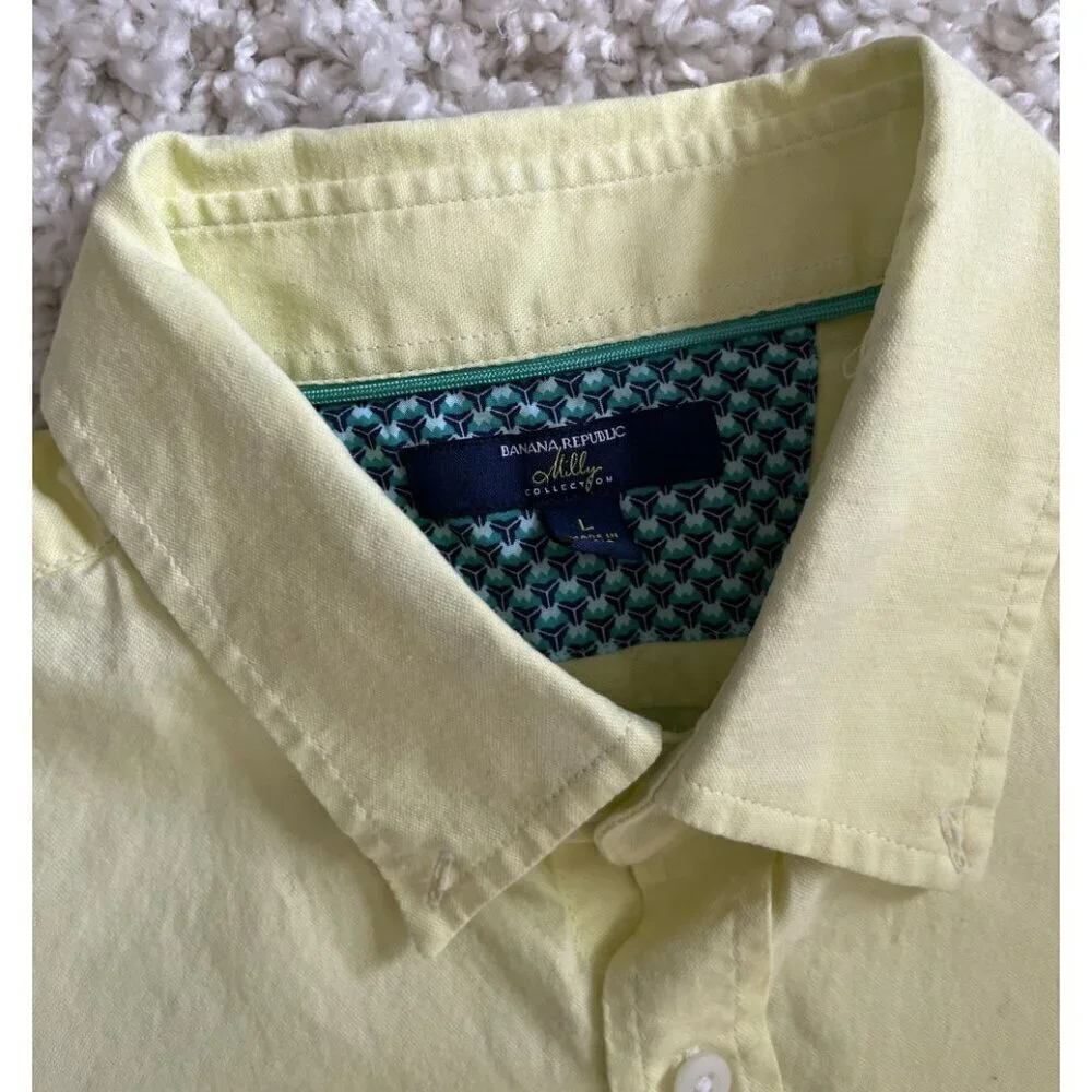 BANANA REPUBLIC MILLY COLLECTION Mens Short Sleeve Button Down Shirt In Pale Yel